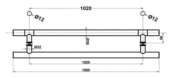 HDL633/Kancelářské madlo/1500-1020-38/nerez mat
