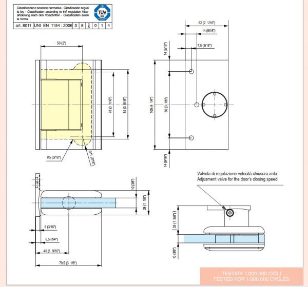 8011-13/Hydraulický pant s dovíračem/nerez mat