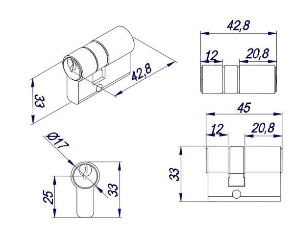 EC30SC42.8MM-DNW/Cylindrická vložka klíč–klíč
