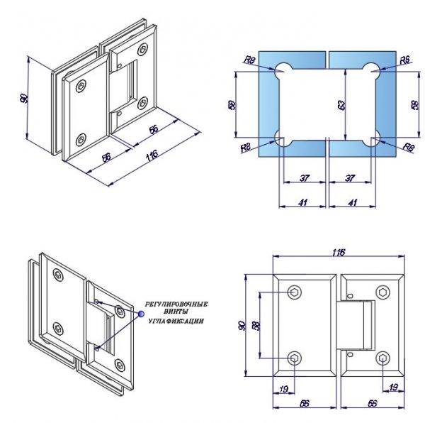 HDL303C-H1103K/lesk/pant sklo–sklo 180° s nastavitelným úhlem aretace