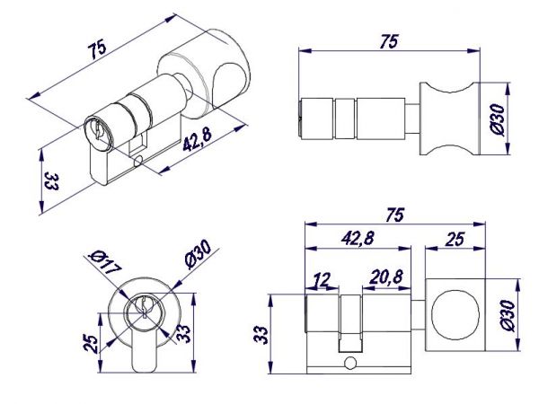 EC40SC42.8MM-OS-DNW/Cylindrická vložka klíč–knoflík