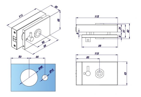 LK855SE-BA-DNW / magnetický WC zámek s protikusem do zárubně / elox