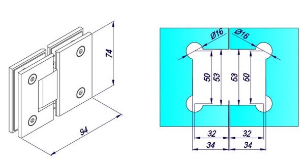 SH180BS/Pant sklo–sklo 180° s aretací/lesk